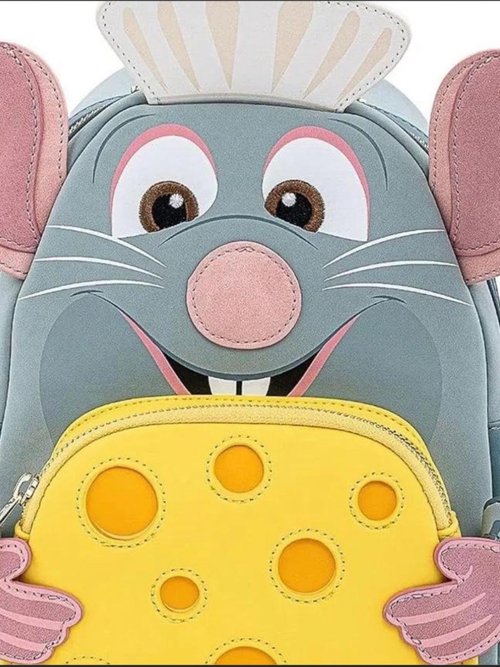 Kids Grey and Pink Novelty Mouse Backpack with Yellow Cheese Pocket
